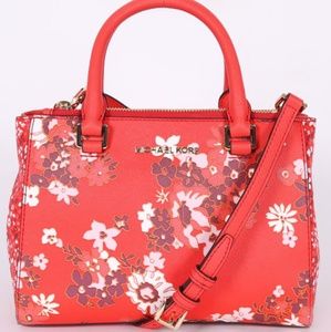 Michael Kors red floral satchel tote crossbody